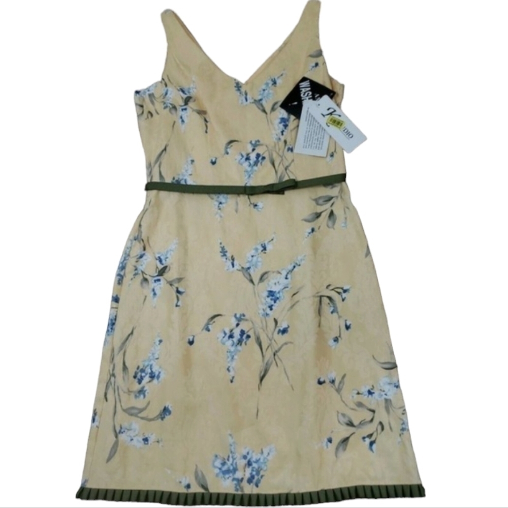 K Studio ~Woman Size 12~Yellow/Green Sheath Sleeveless Belted Dress Cotton NWT